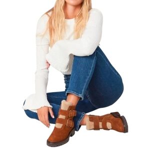 PAIGE Bridget Shearling Buckle Boot | Women’s 10 | Water-Resistant Suede